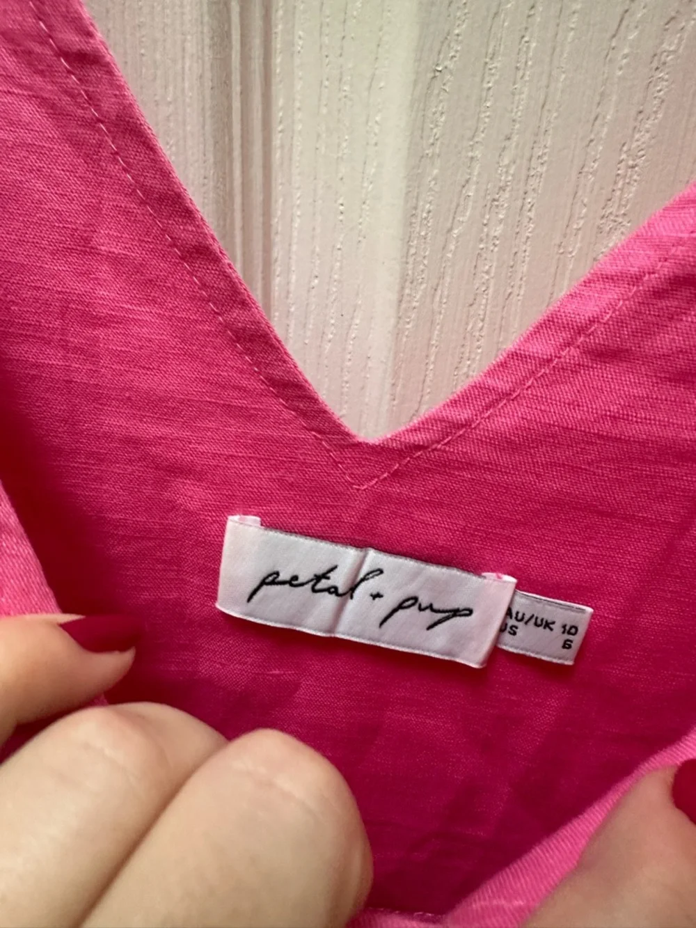 Petal + Pup pink linen blend dress Hot Pink Tie-Shoulder Tiered Erenda 6 - Picture 6 of 9